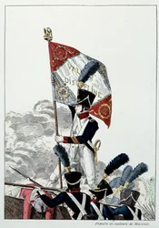 Napoleons Armee: Linjeinfanteri. Sergent Major plantede sin ørn på en frygt, der blev drastisk udslettet. Stik af Martinet (1800-tallet) 1808. Malmaison, Musee Du Chateau.