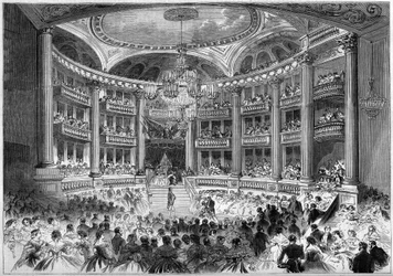 Neo klassisk arkitektur: udsigt over salen i Grand Theatre of Bordeaux (1773-1780) i anledning af bal givet til besøget af kejser Napoleon III og imponen Eugenie de Montijo. Bordeaux, Gironde (33)