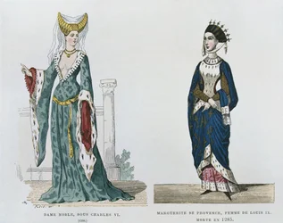 Adelskvinde under Charles VIs regeringstid, Marguerite de Provence, hustru til Ludvig IX, døde i 1285 af franske civile og militære dragter gennem århundrederne