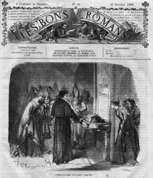 Romanserie: "Notre Dame de Paris" af Victor Hugo (1802-1885). Præsten beslutter at adoptere Quasimodo. Indgravering i "" Les bons romances""