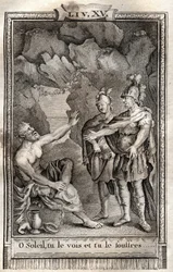 O Sol, du ser det, og du lider det! Ulysse svarede mig uden at flytte: Jupiter vil have det... indgravering af 1798 af Monnet i "Les Aventures de Telemaque, fils d