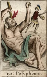 Odysseus (eller Ulysses) blænder kyklopen Polyfemos, fra «Mythologie de la Jeunesse» af Pierre Blanchard