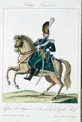 Officer for Royal Horse Guards, fra Troupes Francaises, pub. i Basset, Paris, ca. 1790
