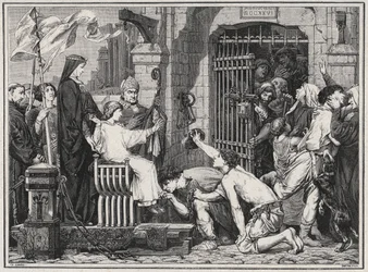I anledning af sin fremtid (1227) lod den unge Ludvig IX fanger delivere - indgravering i "Les Hommes Celebres de la France" af Louis Dumas 1889