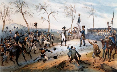 Hundrede dage: "" Napoleon Bonaparte (1769-1821) på vej tilbage fra eksil på øen Elba 1815 - Napoleons tilbagevenden fra Elba.