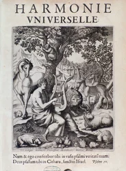 Orfeus spiller for dyr. Forsidebillede af Harmonie universelle af Marin Mersenne