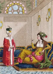 Osmannisk kronprins med sin yndlingssultana, ca. 1813 (farvegravering)