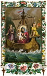 Vor Frue af Boulogne, den hellige jomfru Maria og Jesusbarnet (Kristus) i en båd på havet