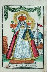 Vor Frue af Delivrande, pilgrimsrejsesouvenir, ca. 1820-30 (træblok i farver)