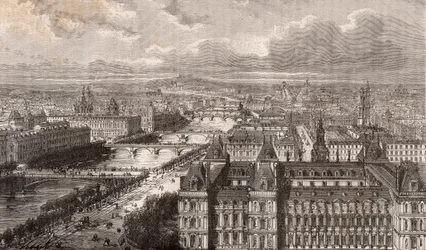 Paris - Seinen - Broerne - udsigt taget fra Saint-Gervais tårnet - indgravering i "La France illustrée: geografi, historie, statistisk administration" af V.-A. Malt brun. 1884