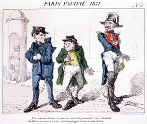 Paris Pacificeret 1871 - Som en foranstaltning for orden og personlig sikkerhed kan enhver indbygger i Paris kun gå ud med to stearinlys. Tegnefilm om kommunen.