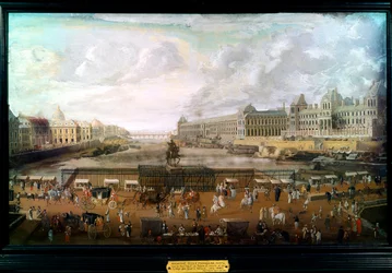 Paris, udsigt over Pont Neuf, Louvre-paladset og De Fire Nationers Kollegium omkring 1680