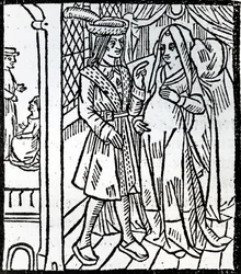 Pathelin og Guillemette, fra The Farce of Master Pierre Pathelin, c.1465