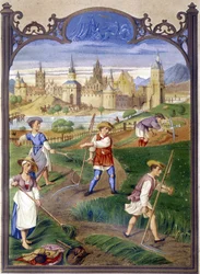 Bønder, der slår græs, gengivelse af en illumination