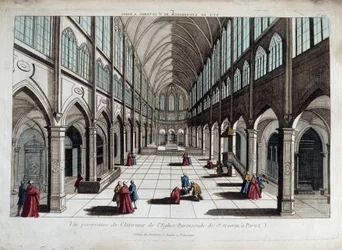Perspektiv visning af det indre af kirken Saint Severin i Paris - optisk visning