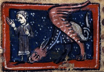 Peryton trækker fra et fransk bestiarium fra det 14. århundrede. Biblioteca Trivulziana.