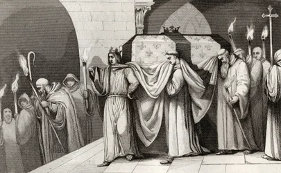 Philippe III (1245-85) den dristige hjælper med at bære sin fars kiste, fra 