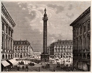 Place Vendome i Paris i det 19. århundrede - indgravering i "La France illustrée: geografi, historie, statistisk administration" af V.A. Malt-Brown. 1884