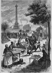 Place de la Bastille på en søndag i september. Stik efter skitse af Pignard fra 1865.