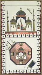 Plan over Al-Aqsa-moskeen og Qubbat Al-Sakhra (Klippekuplen), efter et arabisk manuskript fra det 18. århundrede