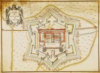 Plan over citadellet i Milano (pen & blæk og wc på papir)