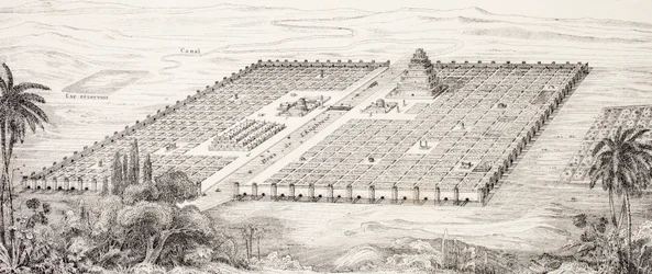 Plan over byen Babylon i Mesopotamien, omkring det 5. århundrede f.Kr., efter en beskrivelse af Herodot, fra L