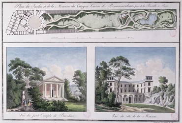 Plan over haven og huset bygget til Pierre Augustin Caron de Beaumarchais (1732-99) af Lemoine, ca. 1784