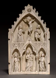 Plade: Korsfæstelsen og Jomfru og Barn med engle, ca. 1250-1270