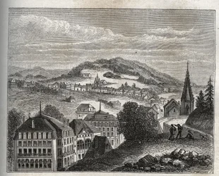 Plombieres-les-Bains (Plombieres les Bains) termiske feriested Vosges - indgravering i "La France illustree: geografi, historie, statistisk administration" af V.A. Malt-brun. 1884