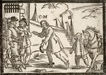 Politiske pjecer Mazarinade: Mazarin befrier prinserne i Le Havre, indgraveret træ