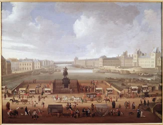 Pont-Neuf, Paris, set fra indgangen til Place Dauphine og viser 4 Nations College, Quai Malaquais og Louvre (olie på lærred