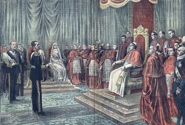 Pave Pius XI modtager Spaniens herskere i højtidelig audiens i 