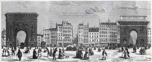 Porte Saint-Denis og rue faubourg Saint Denis - porte saint Martin og rue faubourg Saint-Martin Indgravering i "" Tableau-de-Paris"" af Edmond Texier (1815-1887)