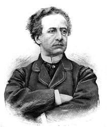 Portræt af Jean Baptiste Prospere Bressant (1815-1886) (Jean-Baptiste-Prospere), fransk komiker fra Comedie Francaise. Indgravering i ""Le Monde Illustre"", 30. januar 1886.