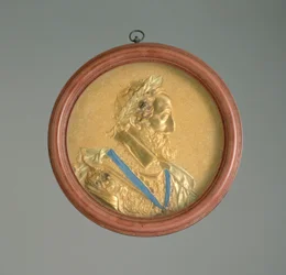 Portrætmedaljon af kong Henrik IV, begyndelsen af det 17. århundrede (guld, træ og skildpadde)