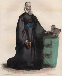 Portræt af Ambroise Pare (1509-1590), fransk kirurg. Illustration fra "" Den franske Plutarch"" af Edmond Mennechet