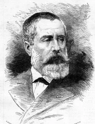 Portræt af Auguste Emmanuel Vaucorbeil (1821-1884), fransk komponist og direktør for Paris Opera. Indgravering i "" Le Monde Illustré"" nr. 1165 af 26. juli 1879.
