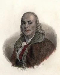 Portræt af Benjamin Franklin (1706-1790), amerikansk fysiker, filosof og politiker. i "Portraits des Hommes Useful"