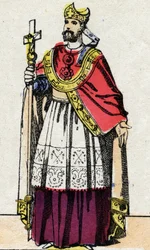 Portræt af Boniface (v.675-754), ærkebiskop af Mainz, der evangeliserede Tyskland og reorganiserede Franc Clerge.