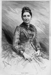 Portræt af Cecile Carnot (nee Dupont-White eller Dupont White) (1841-1898), hustru til Sadi Carnot, den franske republiks præsident. Indgravering i "" Le Monde Illustré"" nr. 1678 af 25. maj 1889.