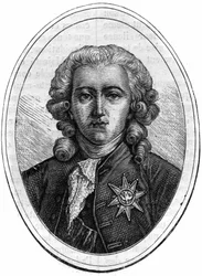 Portræt af Charles Alexandre de Calonne, fransk politiker under Louis XVI (1734-1802), finansinspektør. Indgravering i "Historien om paver-konger-dronninger og kejsere gennem århundrederne"" af Maurice Lachatre