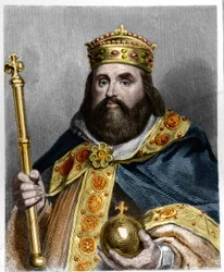 Portræt af Karl III 3. Gros (839-888) Kejser af Vesten (881 - 887) og Regent af Frankrig (884 - 887) - i "Histoire des Francais" af Lavallee, stik, sd.
