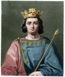 Portræt af Charles IV the Bel (1294 - 1328), konge af Frankrig - i "" Histoire des Francais"" af Lavallee, gravering, sd.