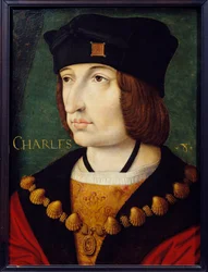 Portræt af Charles VIII (1470-1498), søn af Louis XI. Maleri af den franske skole i det 16. århundrede af Jean Perreal. Svag. 0,36x0,27 m. Musee Conde, Chantilly