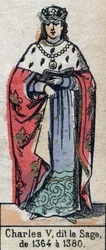 Portræt af Karl V af Frankrig, kendt som Karl den Vise (1338-1380) (Capetianernes dynasti). Illustration slutningen af det 19. århundrede.