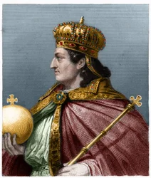 Portræt af Childebert II (v. 570 - 596), Konge af Austrasia - i "History of the French"" af Lavallee, stik, sd.