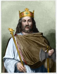 Portræt af Chilperic I (539 - 584), konge af Neustrien - i "Histoire des Français"" af Lavallee, stik, sd.