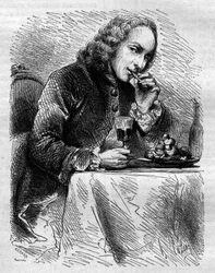Portræt af Claude Henri de Fusee de Voisenon (1708-1775), fransk kirkemand, digter og dramatiker, repræsenteret af konditoren i Cauterets. Stik fra 1858.