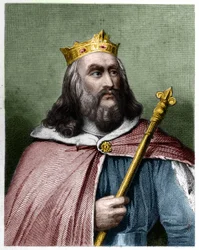 Portræt af Clotaire (Clothaire) II (584 - 628), konge af Neustrien og konge af frankerne - i "" Histoire des Francais"" af Lavallee, stik, sd.