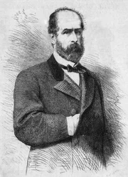 Portræt af Federico Errazuriz Zanartu (1825-1877), præsident for Republikken Chile. Indgravering i "" Le Monde Illustré"" nr. 760 af 4. november